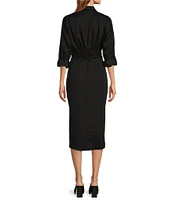 Antonio Melani Roxanne Point Collar Long Sleeve Ruched Tie Waist Button Front Shirt Dress