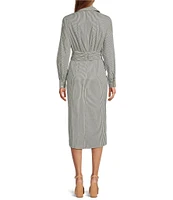 Antonio Melani Roxanne Striped Point Collar Long Sleeve Ruched Tie Waist Button Front Shirt Dress