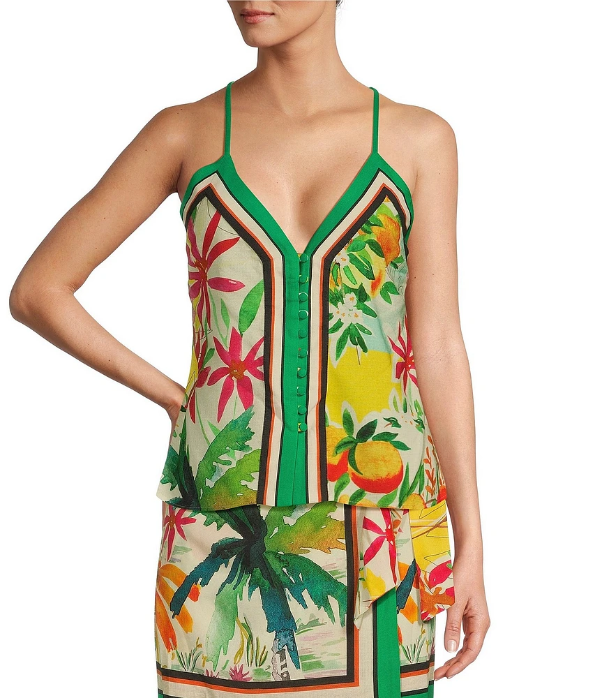 Antonio Melani Sabrina Tropical Printed Linen Button Down Coordinating Blouse