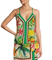 Antonio Melani Sabrina Tropical Printed Linen Button Down Coordinating Blouse