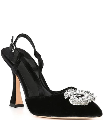 Antonio Melani Sharla Velvet Ornamented Slingback Dress Sandals