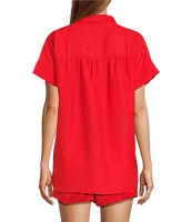 Antonio Melani Shyla Linen Blend Coordinating Collared Button Down Blouse