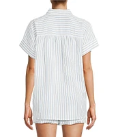 Antonio Melani Shyla Linen Blend Stripe Print Collared Button Down Coordinating Blouse
