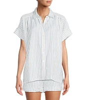 Antonio Melani Shyla Linen Blend Stripe Print Collared Button Down Coordinating Blouse
