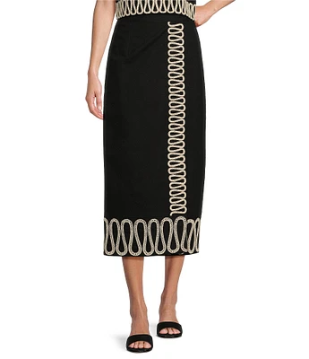 Antonio Melani Slava Embroidered Faux Wrap Canvas Coordinating Midi Skirt