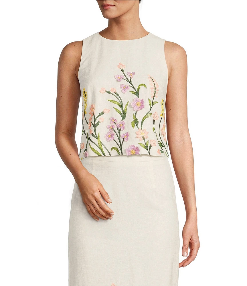 Antonio Melani Slava Embroidered Sleeveless Linen Blouse