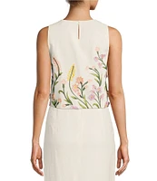 Antonio Melani Slava Embroidered Sleeveless Linen Blouse