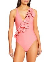 Antonio Melani Solid Rosette Deep V-Neck One Piece Swimsuit