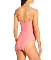 Antonio Melani Solid Rosette Deep V-Neck One Piece Swimsuit