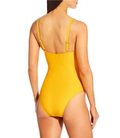 Antonio Melani Solid Rosette Deep V-Neck One Piece Swimsuit