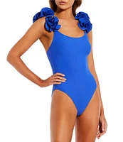 Antonio Melani Solid Rosette Strap One Piece Swimsuit
