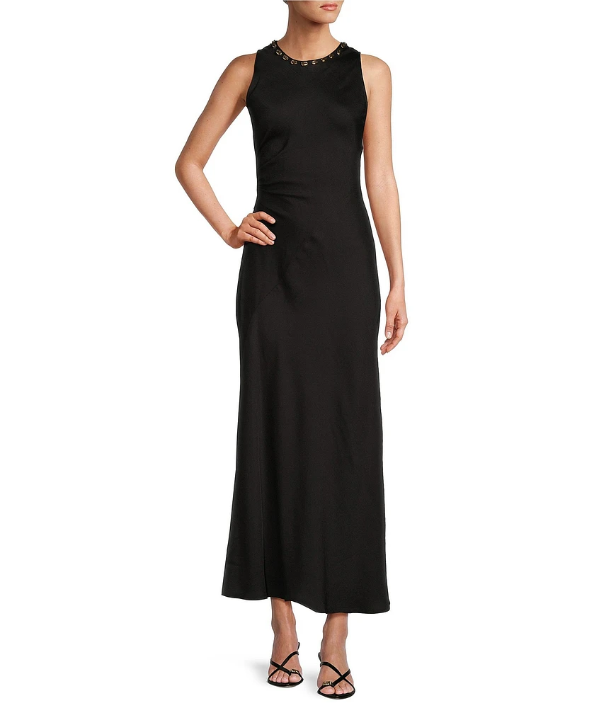 Antonio Melani Sparrow Linen Blend Shell Round Neckline Sleeveless Maxi Dress