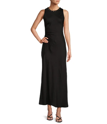 Antonio Melani Sparrow Linen Blend Shell Round Neckline Sleeveless Maxi Dress