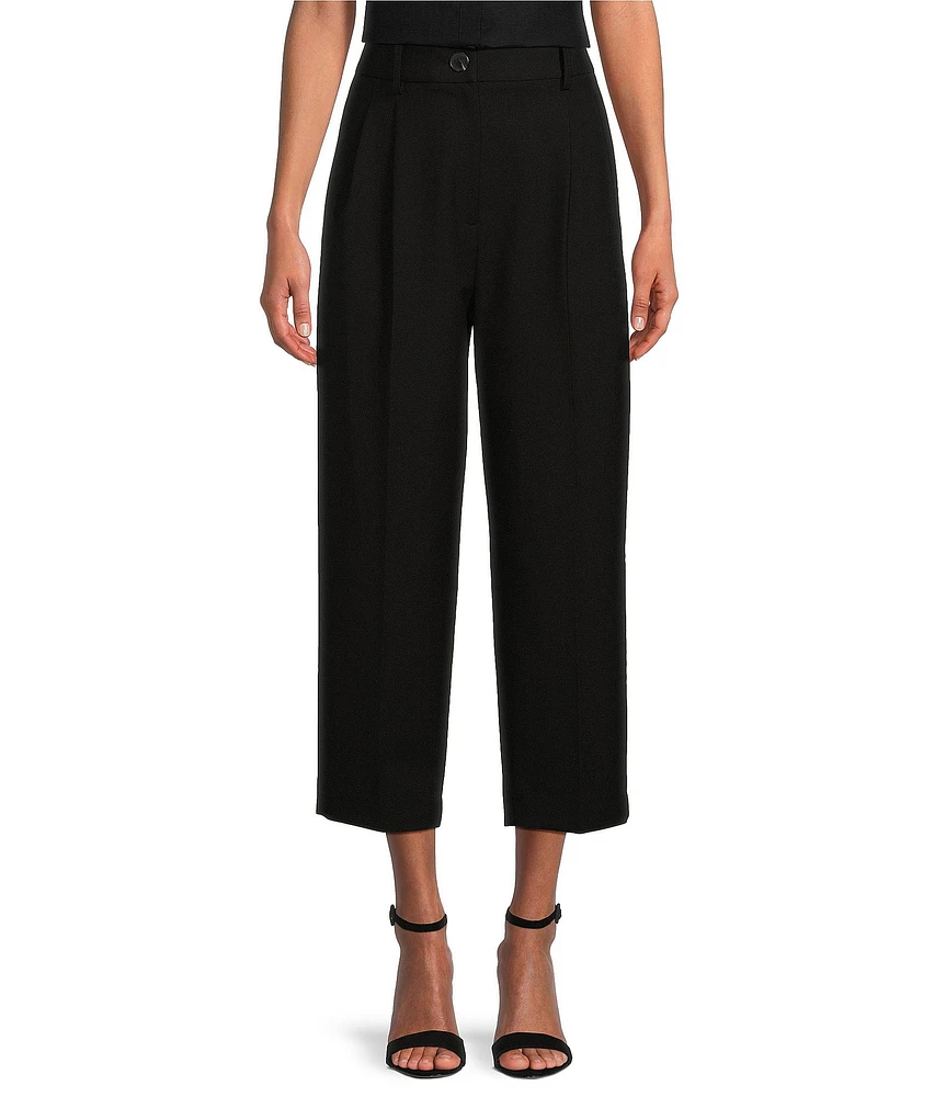 Antonio Melani Coordinating Emery Ponte Twill High Rise Pleated Front Wide Cropped Ankle Trousers