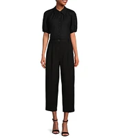 Antonio Melani Coordinating Emery Ponte Twill High Rise Pleated Front Wide Cropped Ankle Trousers