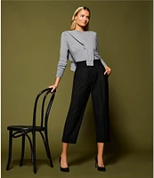 Antonio Melani Coordinating Emery Ponte Twill High Rise Pleated Front Wide Cropped Ankle Trousers