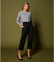 Antonio Melani Coordinating Emery Ponte Twill High Rise Pleated Front Wide Cropped Ankle Trousers