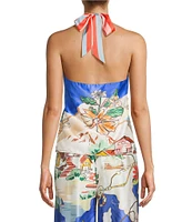 Antonio Melani Tara Ocean Print Satin Halter Neck Coordinating Blouse