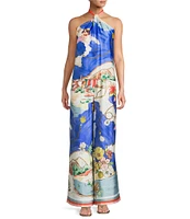 Antonio Melani Tara Ocean Print Satin Halter Neck Coordinating Blouse
