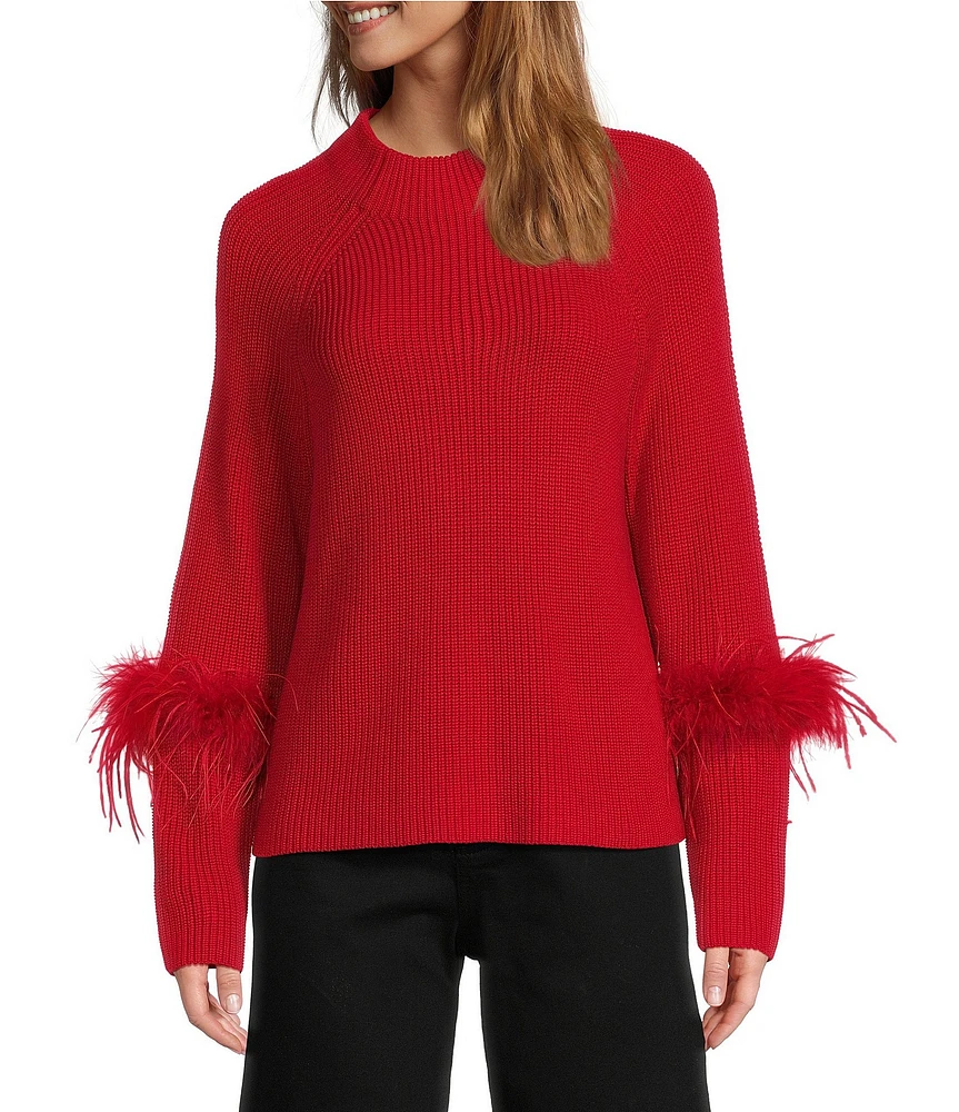 Antonio Melani Tilly Wool Blend Crew Neck Feather Detail Long Sleeve Sweater