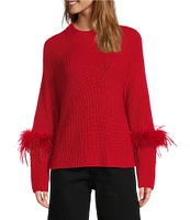 Antonio Melani Tilly Wool Blend Crew Neck Feather Detail Long Sleeve Sweater