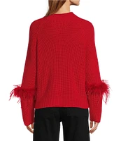 Antonio Melani Tilly Wool Blend Crew Neck Feather Detail Long Sleeve Sweater