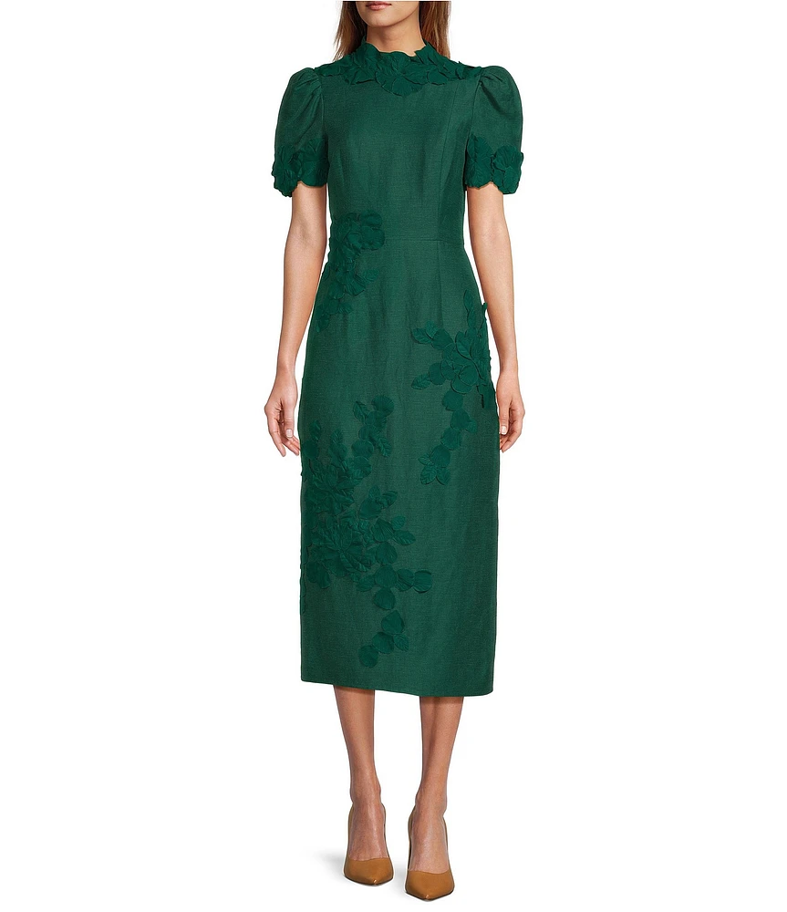 Antonio Melani Willow Floral Applique Mock Neck Short Sleeve Midi Dress