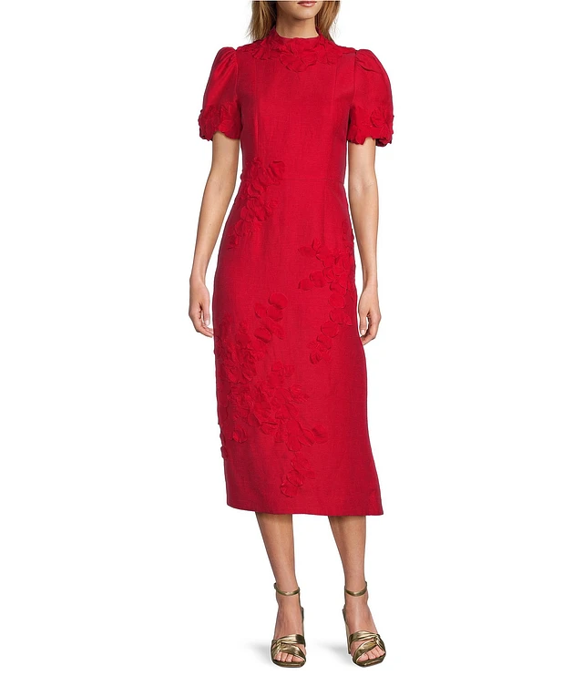 Antonio Melani Willow Floral Applique Mock Neck Short Sleeve Midi Dress |  Pueblo Mall