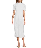 Antonio Melani Willow Floral Applique Short Sleeve Mock Neck Midi Dress