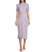 Antonio Melani Willow Floral Applique Short Sleeve Mock Neck Midi Dress