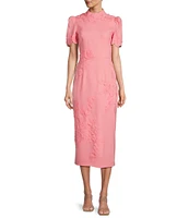 Antonio Melani Willow Floral Applique Short Sleeve Mock Neck Midi Dress