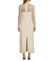 Antonio Melani x Elizabeth Damrich Babe Mesh Long Sleeve Crepe Soutache Full Length Dress