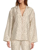 Antonio Melani x Elizabeth Damrich Dali Printed Satin Twill Point Collar Long Sleeve Button Down Blouse