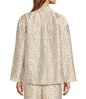 Antonio Melani x Elizabeth Damrich Dali Printed Satin Twill Point Collar Long Sleeve Button Down Blouse