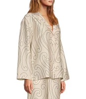 Antonio Melani x Elizabeth Damrich Dali Printed Satin Twill Point Collar Long Sleeve Button Down Blouse