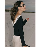 Antonio Melani x Elizabeth Damrich Seashell Crepe Boat Neck Long Sleeve Blouse