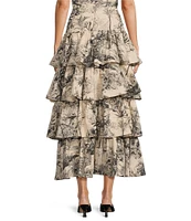 Antonio Melani x Jennifer Sumko Alyssa Toile Print Sateen High Rise Tiered Ruffle A-Line Maxi Coordinating Skirt