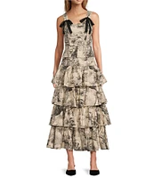 Antonio Melani x Jennifer Sumko Alyssa Toile Print Sateen High Rise Tiered Ruffle A-Line Maxi Coordinating Skirt