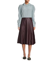 Antonio Melani x Jennifer Sumko Ana Genuine Leather High Rise A-Line Flounce Midi Skirt