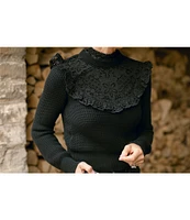 Antonio Melani x Jennifer Sumko Catherine Woven Yarn Ruffle Lace Mock Neck Long Sleeve Sweater