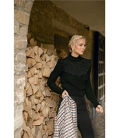 Antonio Melani x Jennifer Sumko Catherine Woven Yarn Ruffle Lace Mock Neck Long Sleeve Sweater