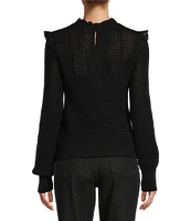 Antonio Melani x Jennifer Sumko Catherine Woven Yarn Ruffle Lace Mock Neck Long Sleeve Sweater