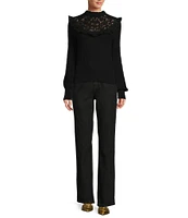 Antonio Melani x Jennifer Sumko Catherine Woven Yarn Ruffle Lace Mock Neck Long Sleeve Sweater