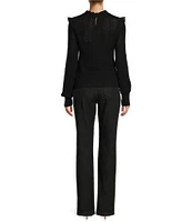 Antonio Melani x Jennifer Sumko Catherine Woven Yarn Ruffle Lace Mock Neck Long Sleeve Sweater