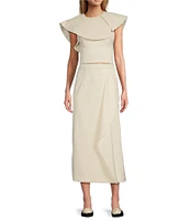 Antonio Melani x Jennifer Sumko Eden Satin Twill High Rise Ruffle Pencil Midi Coordinating Skirt