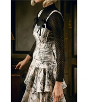 Antonio Melani x Jennifer Sumko Hillary Toile Print Sateen Scoop Neck Bow Tie Tank Strap Peplum Coordinating Top