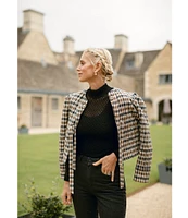 Antonio Melani x Jennifer Sumko Isabella Check Plaid Round Neck Puffed Long Sleeve Tie Front Quilted Coordinating Jacket