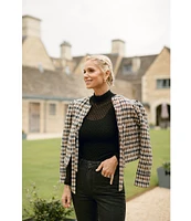 Antonio Melani x Jennifer Sumko Isabella Check Plaid Round Neck Puffed Long Sleeve Tie Front Quilted Coordinating Jacket