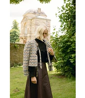 Antonio Melani x Jennifer Sumko Isabella Check Plaid Round Neck Puffed Long Sleeve Tie Front Quilted Coordinating Jacket