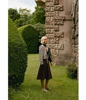 Antonio Melani x Jennifer Sumko Isabella Check Plaid Round Neck Puffed Long Sleeve Tie Front Quilted Coordinating Jacket